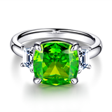 11 CT. Three Stone Cushion Green Gemstone Ring