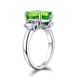 11 CT. Three Stone Cushion Green Gemstone Ring