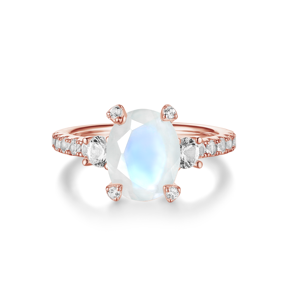 Claw-set Oval Moonstone Ring With White Sapphire Accents