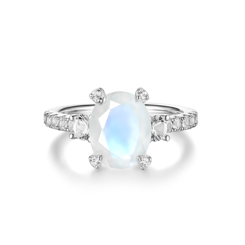 Claw-set Oval Moonstone Ring With White Sapphire Accents