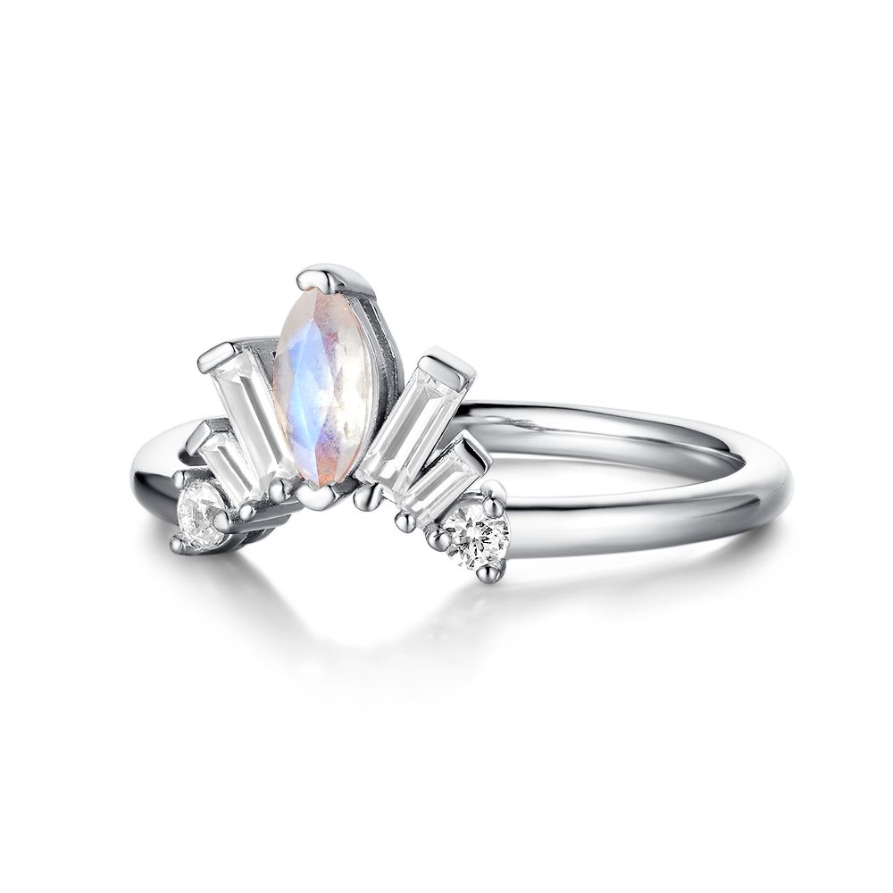 Marquise Moonstone And White Sapphire Band