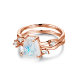 Raw Moonstone And White Sapphire Ring With Winding Bands