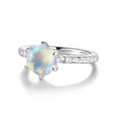 Classic Round Moonstone Ring With White Sapphire Side Stones