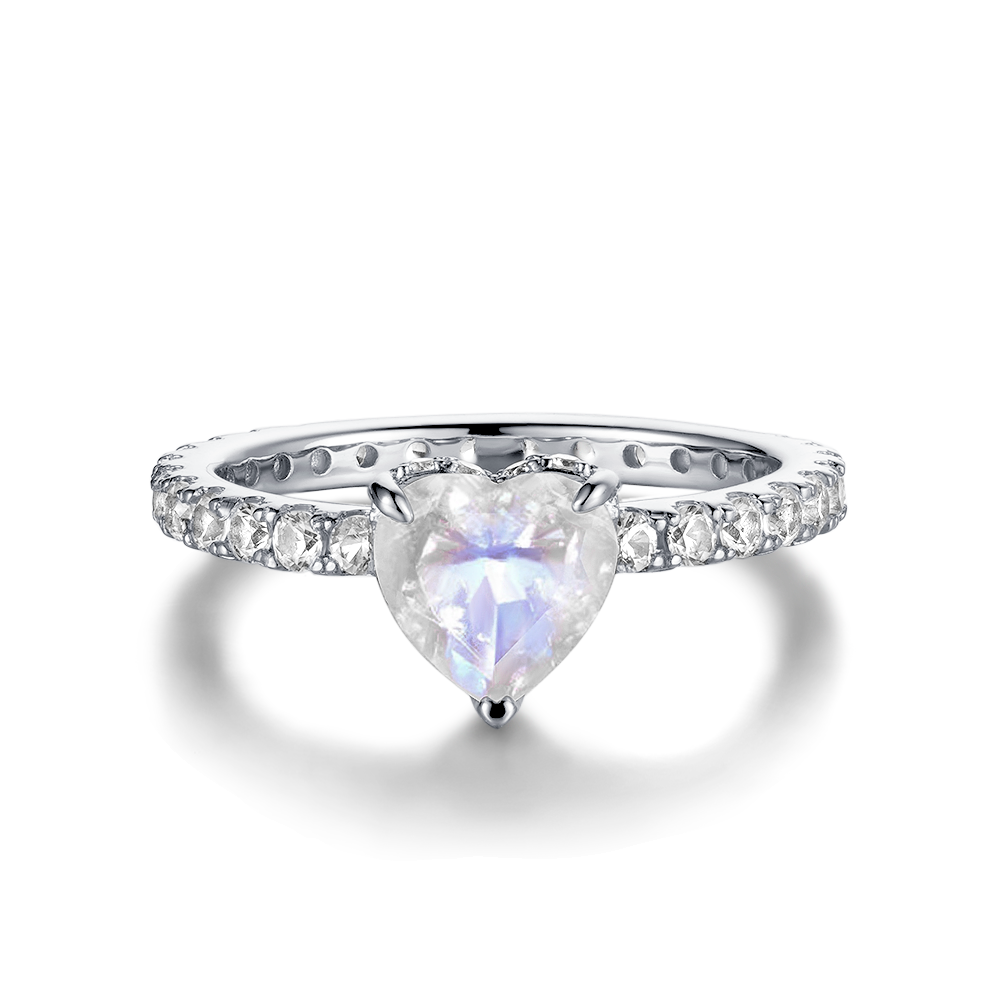 Heart-Shape Moonstone Ring With White Sapphire Side Stones