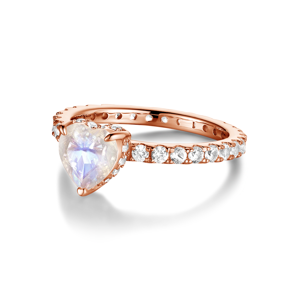 Heart-Shape Moonstone Ring And White Sapphire Ring Sets