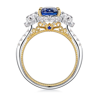 2 CT. Vintage Inspired Two-Tone Oval Cut Sapphire Three Stone Engagement Ring