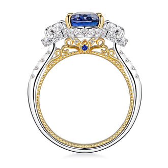 2 CT. Vintage Inspired Two-Tone Oval Cut Sapphire Three Stone Engagement Ring - MSBLUE Jewelry