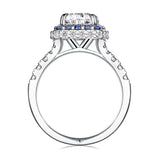 2 CT. Double Sapphire Halo Cushion Cut Moissanite Engagement Ring With Split Band
