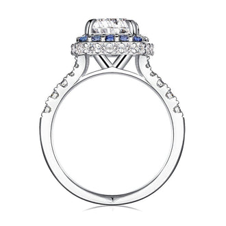 Double Sapphire Halo Cushion Cut Moissanite Engagement Ring With Split Band - MSBLUE Jewelry