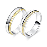 Polished Finish Two-Tone Couple's Ring Set With Pave Edge