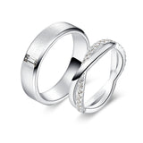Satin Finish Emerald Cut and Infinity Moissanite Eternity Couple's Ring Set