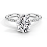 14K White Gold Oval Moissanite Engagement Ring With Hidden Halo