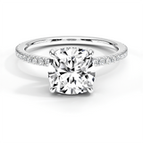 14K White Gold Cushion Cut Moissanite Engagement Ring With Hidden Halo