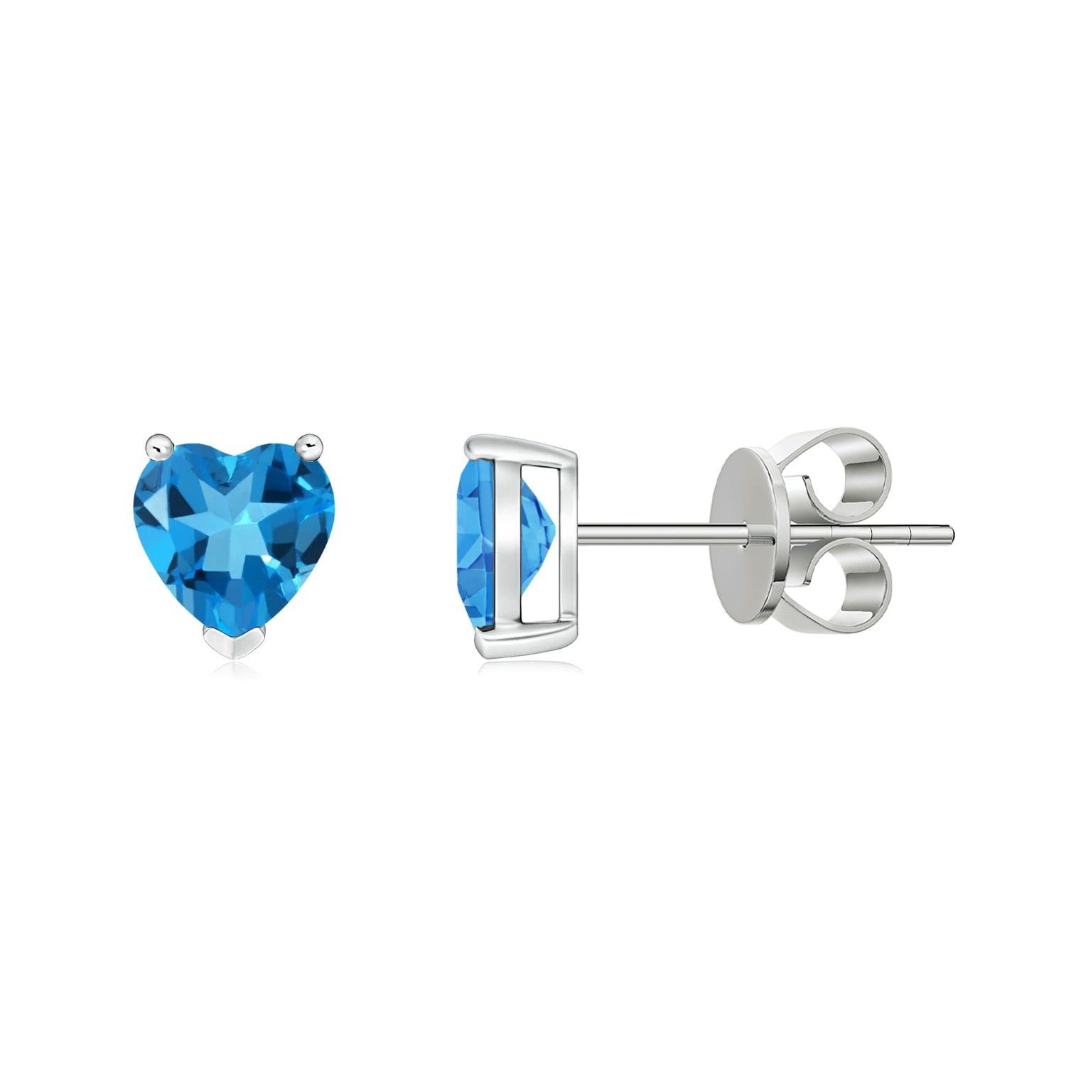 1 CT. Solitaire Heart Shaped Swiss Blue Topaz Stud Earrings