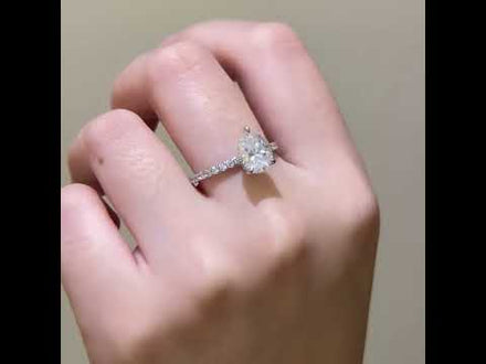 Pear-Shaped Pavé Band Moissanite Engagement Ring With Hidden Halo