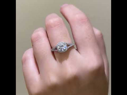 Halo Round Moissanite Silver Engagement Ring