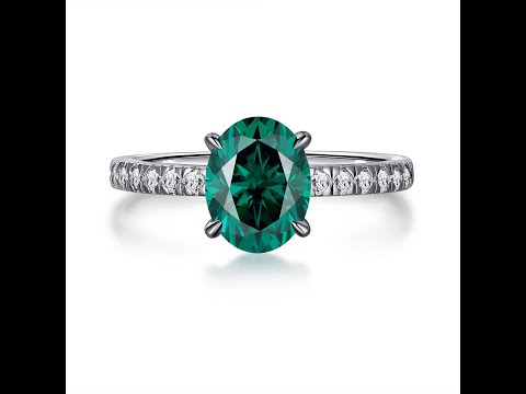 2 CT. Micropavé Oval Green Moissanite Engagement Ring With Hidden Halo