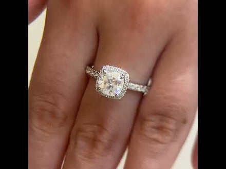 Cushion Cut Halo Moissanite Engagement Ring