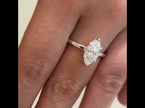 Petite Marquise Solitaire Moissanite Engagement Ring With Hidden Halo