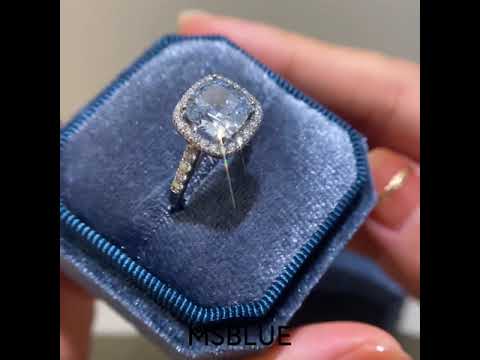 5 CT. Aquamarine Cushion Halo Gemstone Ring