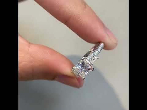 3 CT. Three Stone Princess Shaped Moissanite Engagement Ring