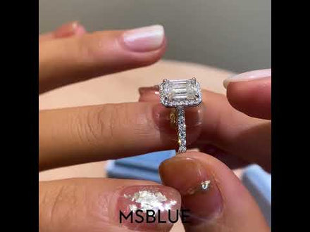 Halo Pavé Emerald Cut Engagement Ring