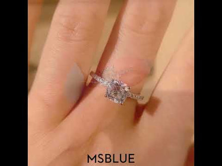 French Pavé Cushion Cut Moissanite Engagement Ring