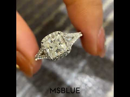 Halo Princess Cut Moissanite Engagement Ring With Split Band