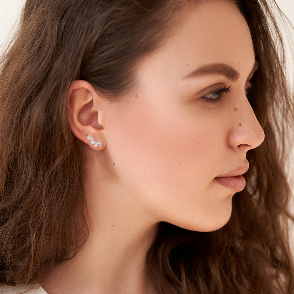 Pear Shaped Moonstone Stud Earrings With White Sapphire